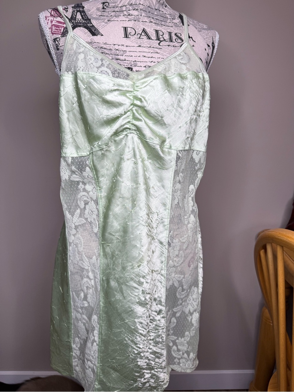 Vintage Light Green Lace-Panel Slip Dress - Women Intimates & Sleepwear